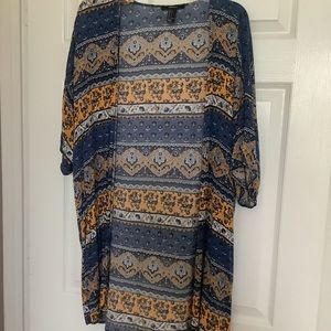 Forever 21 Navy Yellow Kimono Duster Long S